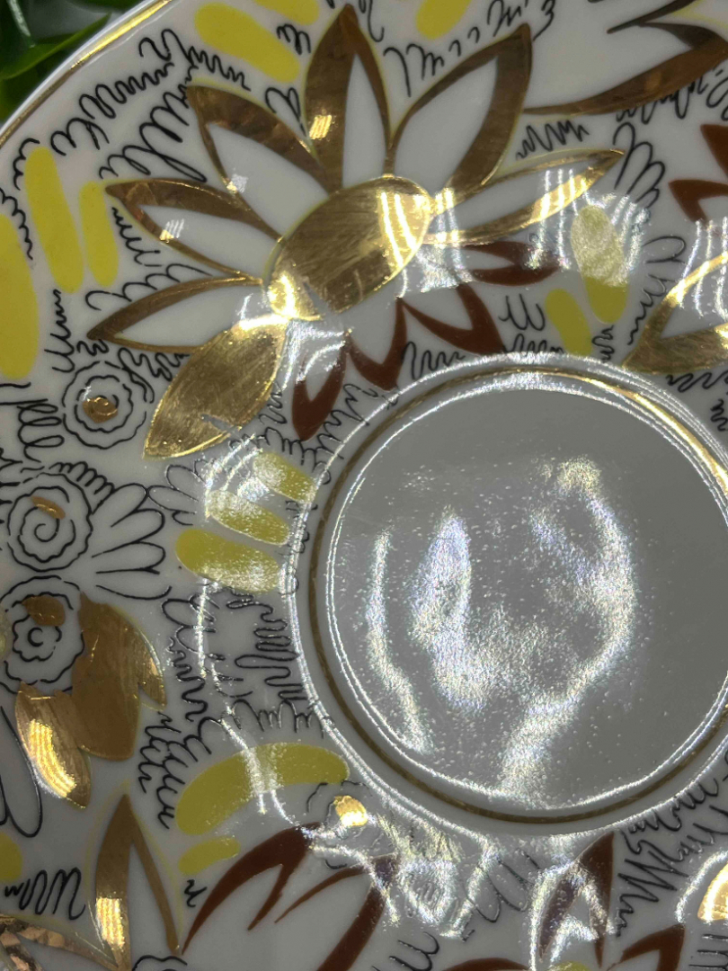 Чайное трио "Золотые ромашки" ЛФЗ. Каталог! Фарфор формы Тюльпан с деколью и позолотой.. Картинка 6